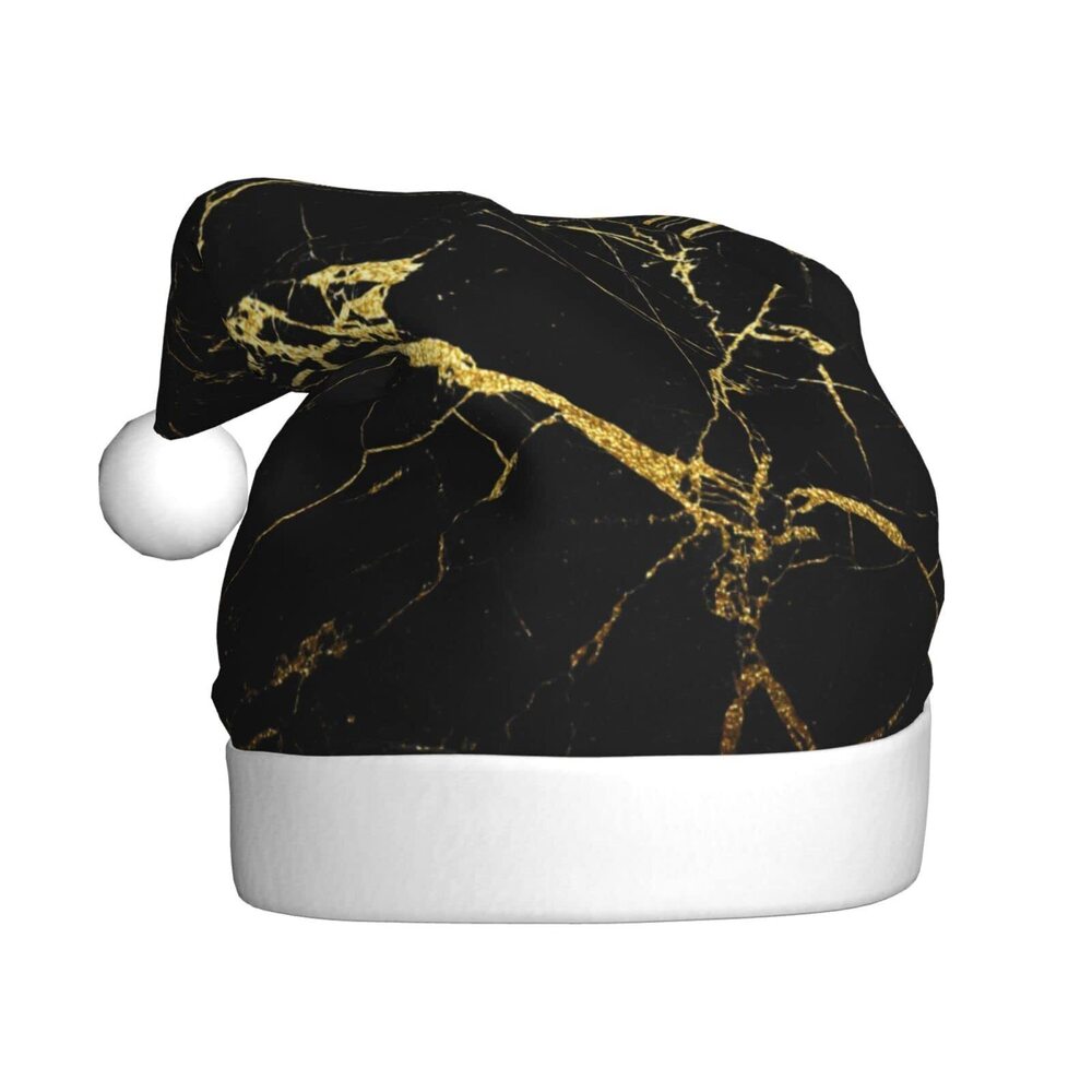 5994 Black & Gold Marble Plush Santa Hat Unisex Christmas Hat With Comfort